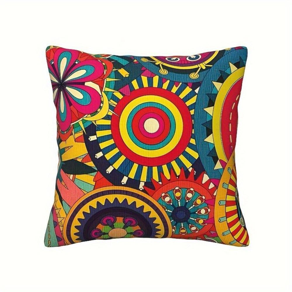 Jessica Chen Unisex 4 Fundas Almohada Bohemias Geomtricas Peluche Colores - Diseño Mandala Colorido, Cierre Cremallera, Lavar En Mq