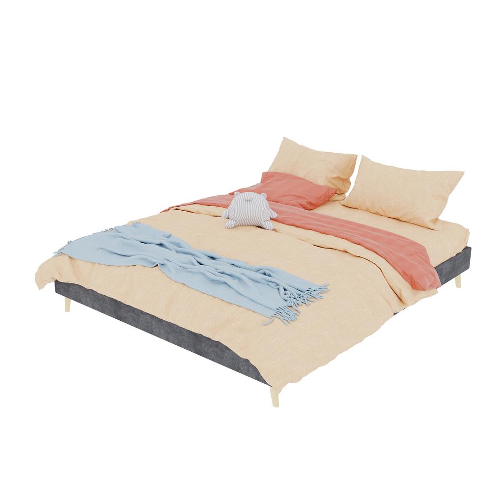 Modern minimalist bed frame, 160*200CM, gray, Dutch velvet material, does not include gas lift, does not include headboard and mattress.