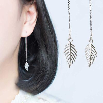 Ohrringe, Damen Japanische und Koreanische Mori-Serie, Süße Blatt-Ohrringe, Schlichte und Vielseitige Lange Fransen-Ohrringe, Ohrringe, Amoy-Quelle