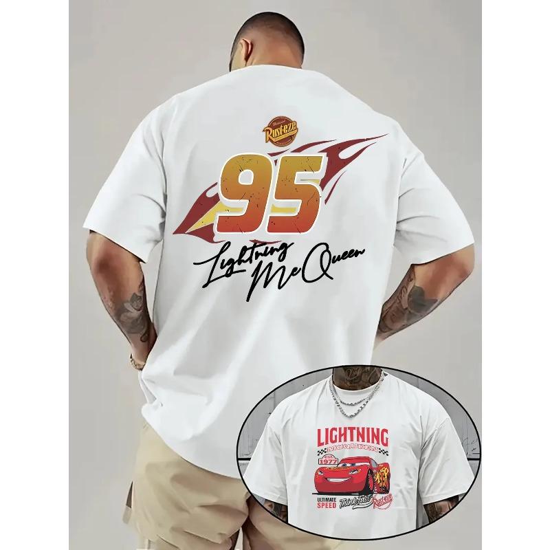 Men'S T-Shirt Featuring A Collaboration with Cars, Showcasing Lightning Mcqueen with The Number 95 Signature