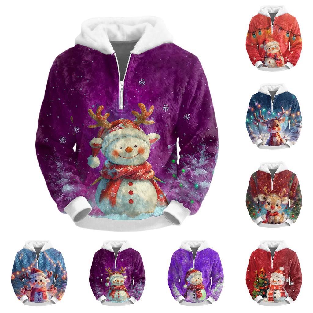 Pánská plyšová mikina s kapucí a polovičním zipem