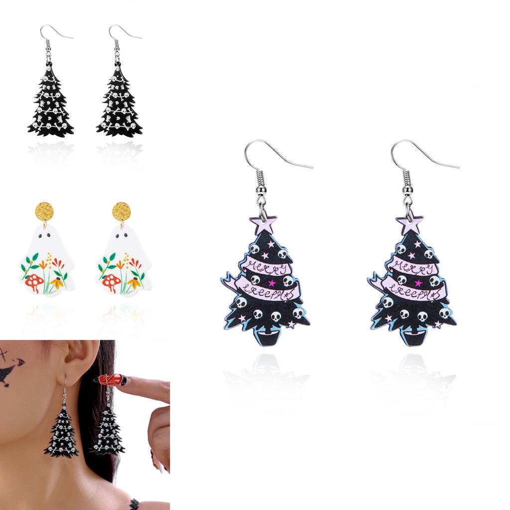 Halloween Ghost Charm Earrings With Cartoon Motif In Acrylic For Female Fashion Accessory
