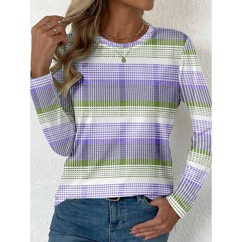 Irregular Pattern Women's Long Sleeve T-shirt Winter Warm T-shirt Top Fashion Casual T-shirt Party Essential Top