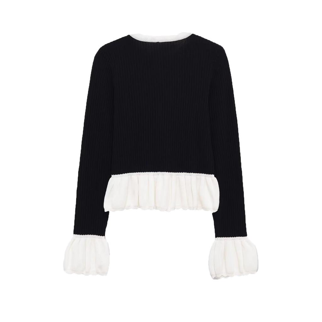 European and American Style, New Women's Fashion, Versatile, Cross-border Foreign Trade Color-block Knit Patchwork Jacket