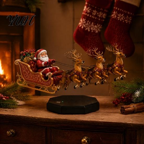 Decorazioni Natalizie Stagionali Moderne Slitta di Babbo Natale Galleggiante, Slitta Volante Levitazione Magnetica Decorazioni di Natale, Idea Regalo Innovativa Claus da Tavolo