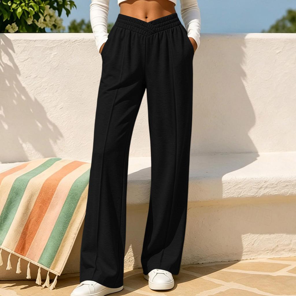 Women's Casual Cross Waist Wide Leg Sweatpants with Pockets