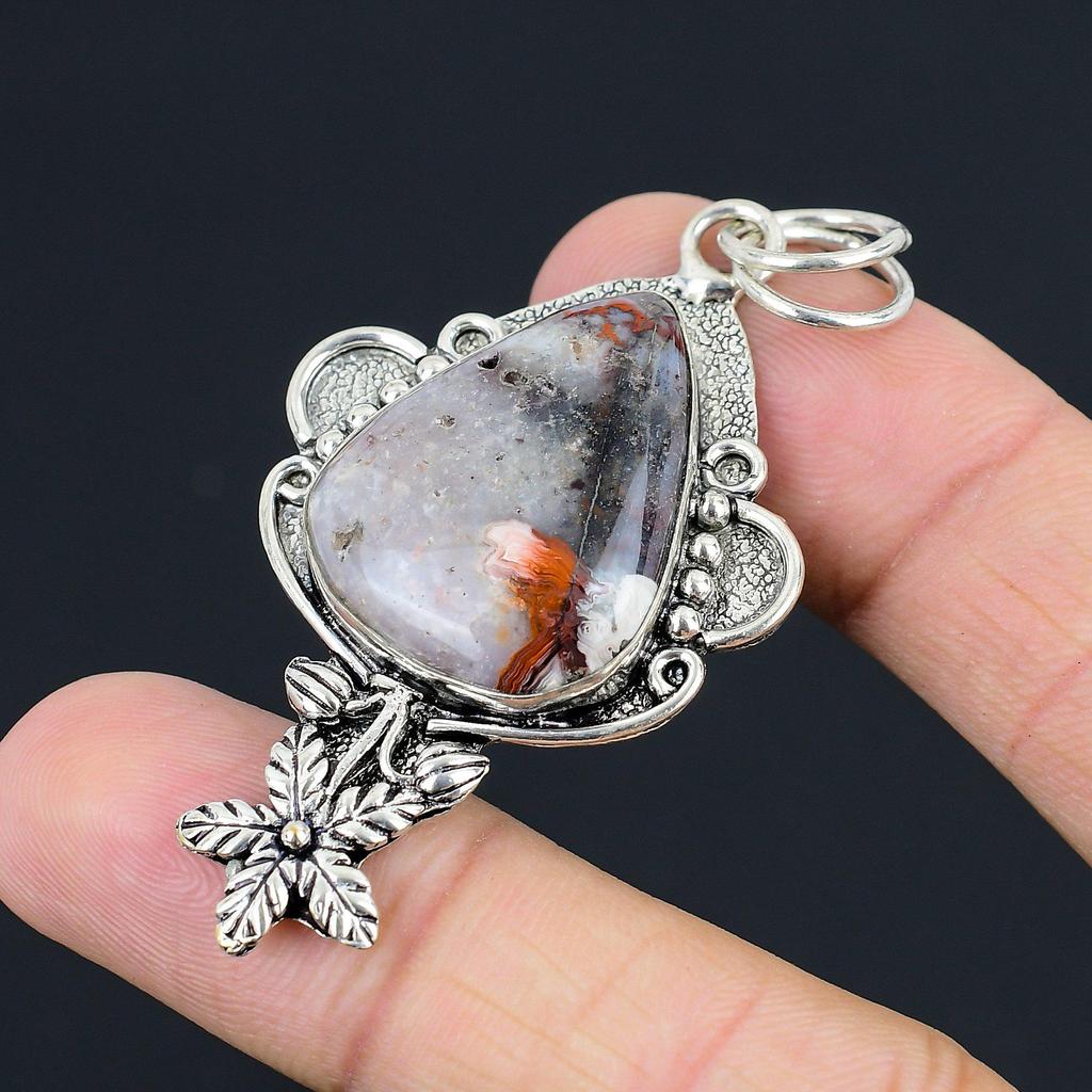 Birthday Gift For Her Natural Rainbow Jasper Gemstone Pendant Flower 925 Silver