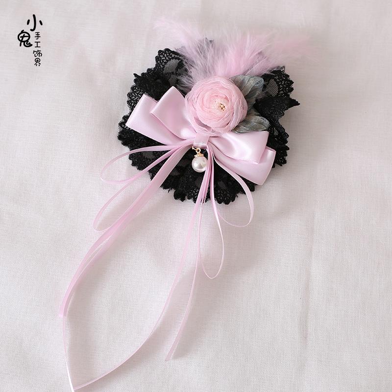 Original Black&Pink Satin Ballet Lolita Headband Edge Clip Top Clip Top Hat Headband Kc Sweet Cool Babes Flat Hat Small Thing