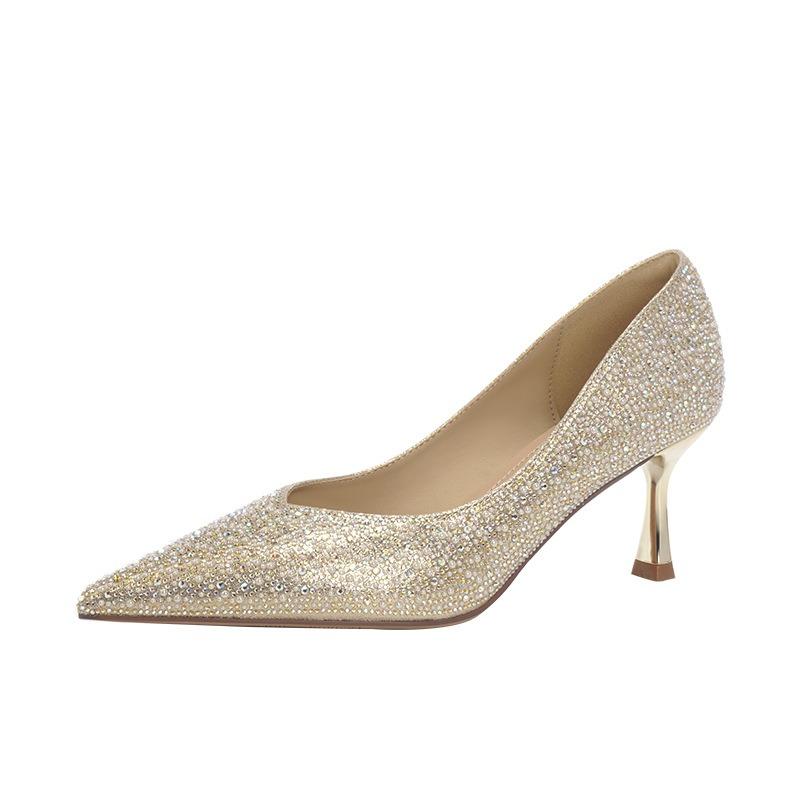 Luksusowe buty ślubne Xiuhe wysadzane diamentami, dla panny młodej, wysoki temperament, szpilki, szpiczaste noski, cienkie obcasy, pojedyncze buty nie są męczące.