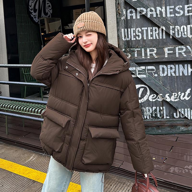 2025 Winter Cotton-padded Clothes Women's Thickened Hooded Loose Hooded Korean Version Bread Clothes Small Cotton-padded Jackets Foreign Trade