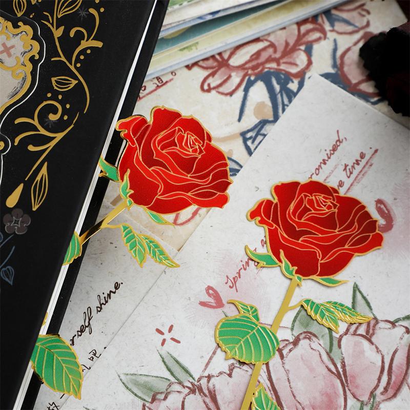Chinese Style Vintage Rose Flower Leaves Metal Bookmark Tassel Book Clip Pagination Mark Student Gift Stationery School Supplies