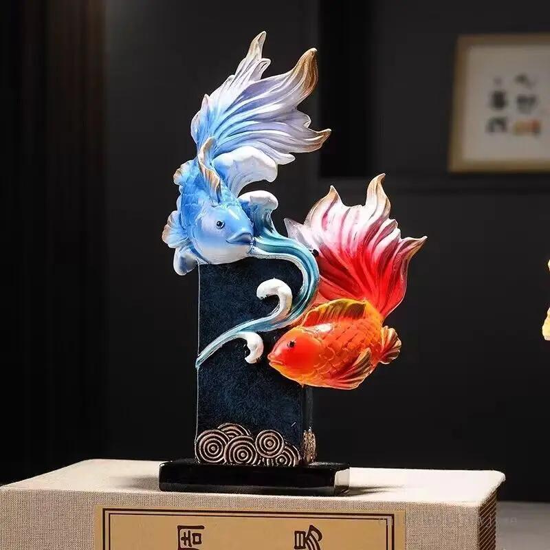 Creative Resin Fish Sculpture Decor, Luxury Home, Living Room, Office, Dining Room, Blessing Decoration, Abstract Wealth, 1Pc