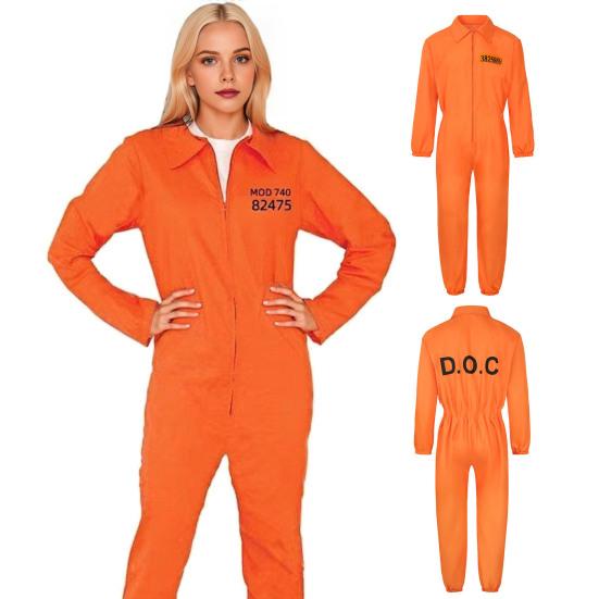 Halloween Prisoner Cosplay Jumpsuit with Manacle Halloween Unisex Children Adult Role Play Outfit Long Sleeves Lapel Zipper Festivals Parties Costume