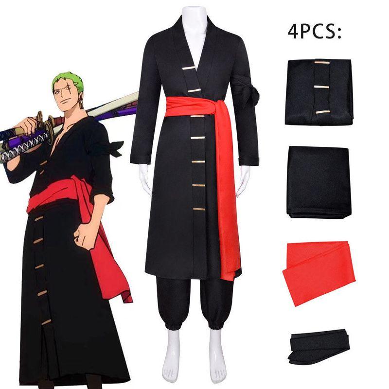 Wano Country Zoro Tenro Cosplay Costume Halloween Role-Playing One Piece Cosplay Clothing Factory Zoro Cosplay Costume (Black) XXL