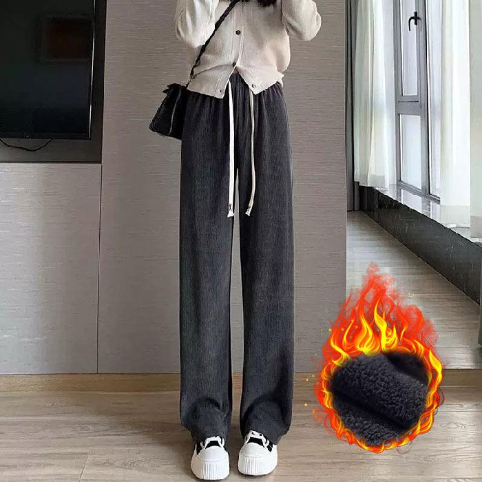 

[European cotton lint composite] velvet wide-leg pants women s autumn and winter thin straight tube thickened drape casual sweatpants 2XL
