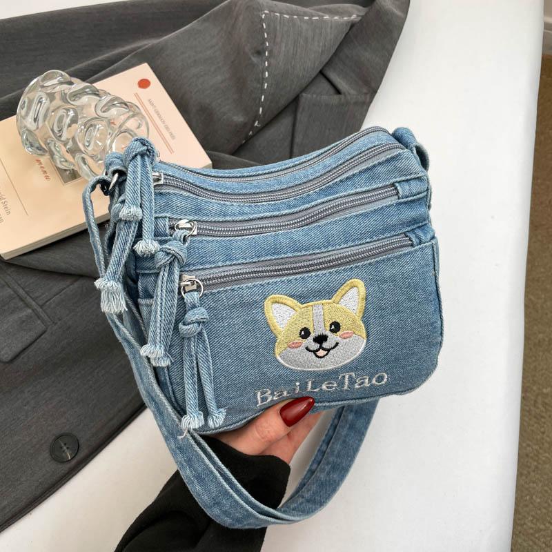 Vintage Denim Bag Women's Crossbody Bag Large Capacity Multi-Pocket Lightweight Shoulder Bag