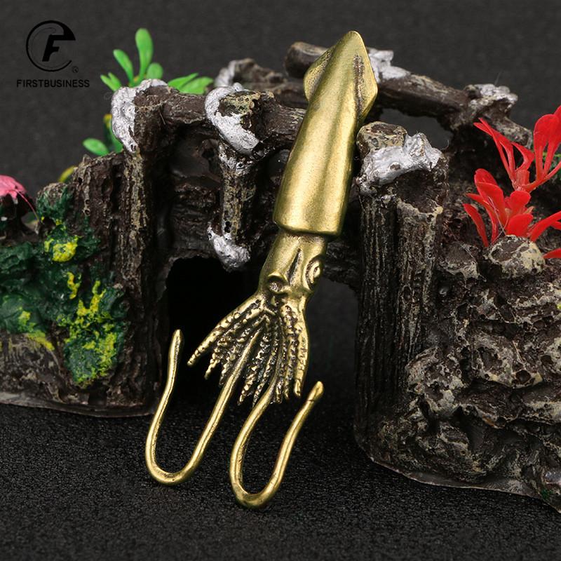 Antique Squid Figurines Miniatures Solid Brass Sea Animal Statue Tea Pet Desk Ornament Lucky Home Decorations Accessories Crafts