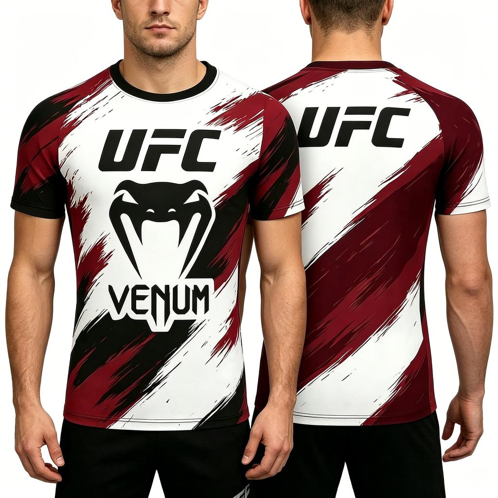Sports Short-Sleeve Breathable Quick-Dry Gym Fight Training T-shirt Round Neck Printed Top
