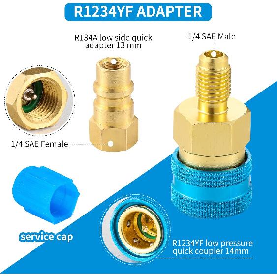 Комплект быстросъемных соединителей R1234yf, Адаптер быстросъемного соединения R1234YF на R134A, Фитинг-адаптер шланга для заправки кондиционера R1234YF, сторона высокого/низкого давления