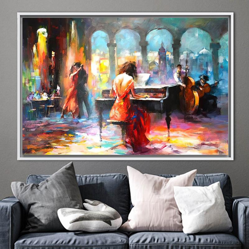 Abstract Sexy Woman Play Piano Cello Canvas Painting Romantic Music Figure Wall Art Poster and Prints for Living Room Home Decor