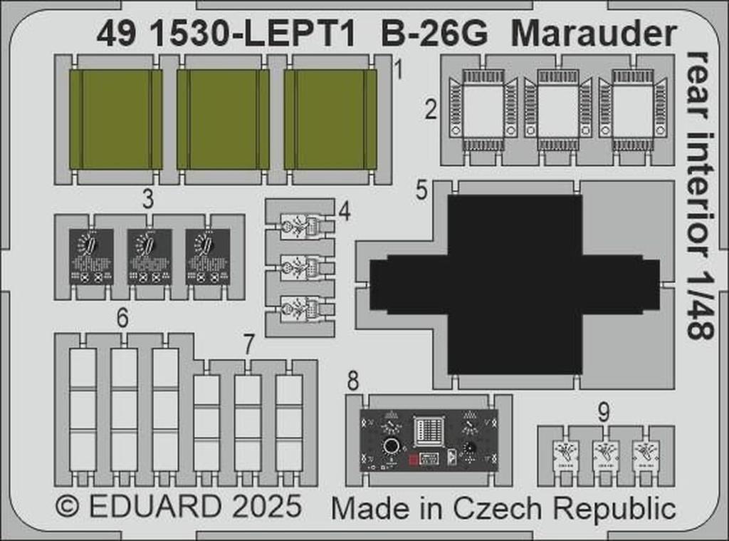 Eduard 1/48 B-26G Marauder Rear Fuselage Interior Etching Parts (for ICM) Plastic Model Kit Parts EDU491530 (Airplane)