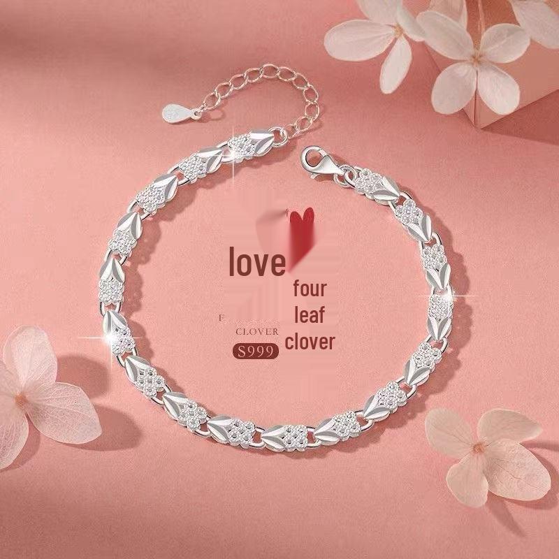 Náramek s přívěsky Srdce a čtyřlístek - Módní dárek pro ženy, přítelkyně nebo nejlepší kamarádky