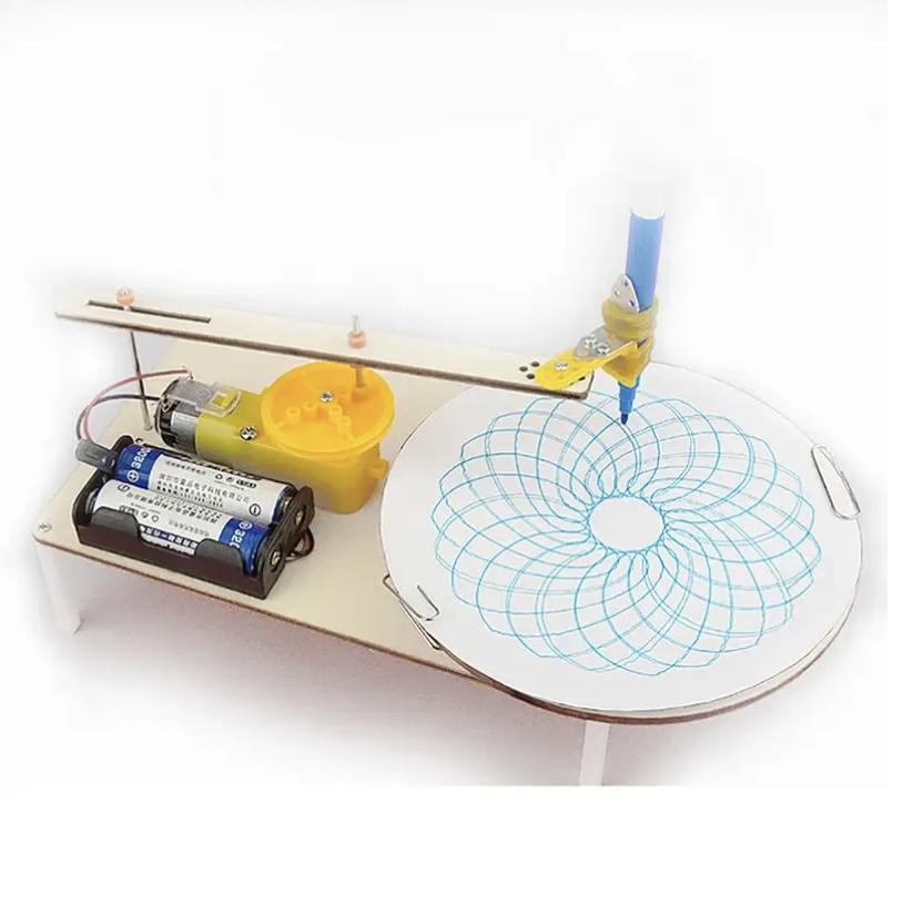 DIY Children's Puzzle Assembly Wooden Electric Plotter Kit Model Automatic Drawing Robot Scientific Physics Experiment Toy