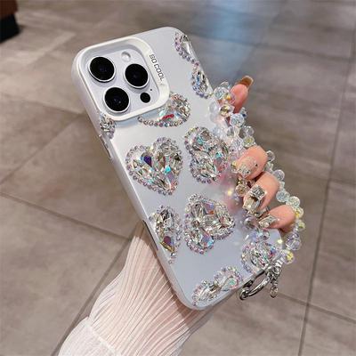 High-End Rhinestone Heart Drop-Proof Phone Case for iPhone 14 Plus, 16 Pro Max, and 17