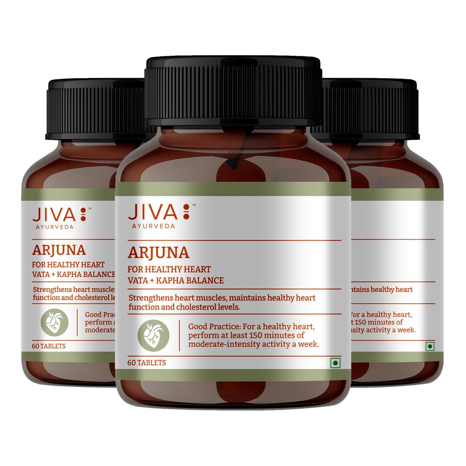 

Jiva Arjuna Tablets Promotes Heart Health, | 60 Tablets 100gm 0.2lbs Each 3Pcs