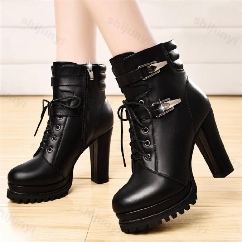 Fashion Autumn Women's Ankle Boots New Retro British Platform Short Boots High-quality Fashion Retro Buckle High Heels Botas Para Mujer