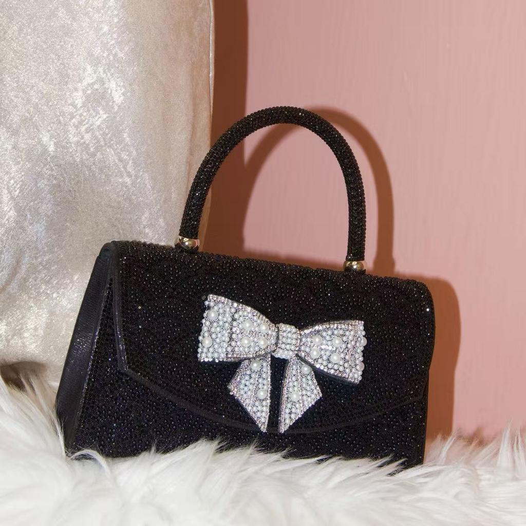 Metal Small Square Bag Dinner Bag Light Luxury Shiny Diamond Bow Handbag