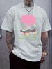 Casual Crew Neck T-shirt with Skateboard Brain Print