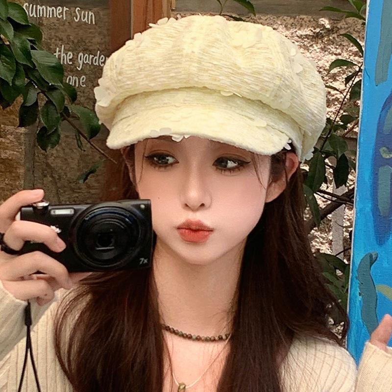 Women's Hats Fashionable and High End Small Fragrance Style Beret  Big Head Circumference  Face Small Octagonal Hat