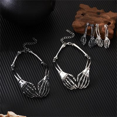 Halloween Necklace Earrings for Women  Hand Choker Necklace Skeleton Hand Earrings Gothic Punk Jewelry Set