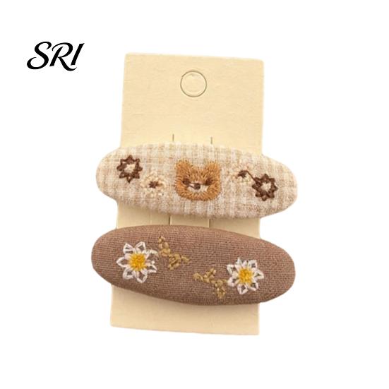 Durable Hair Clips 1 Pair Hairpins Rounded Edges Metal Stable Grip Hand-Embroidered Everyday Wear Flower Pattern Wide BB Clip Side Bang Accessories