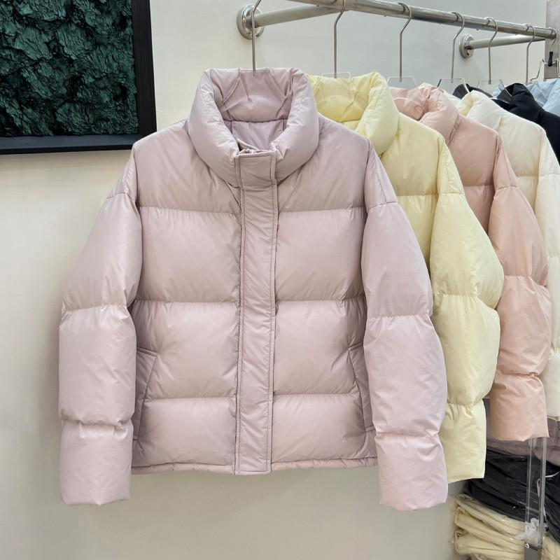 Womens Short Puffer Jacket 95% White Duck Down Thick Warm Coat Stand Collar Loose Fit Cold Winter