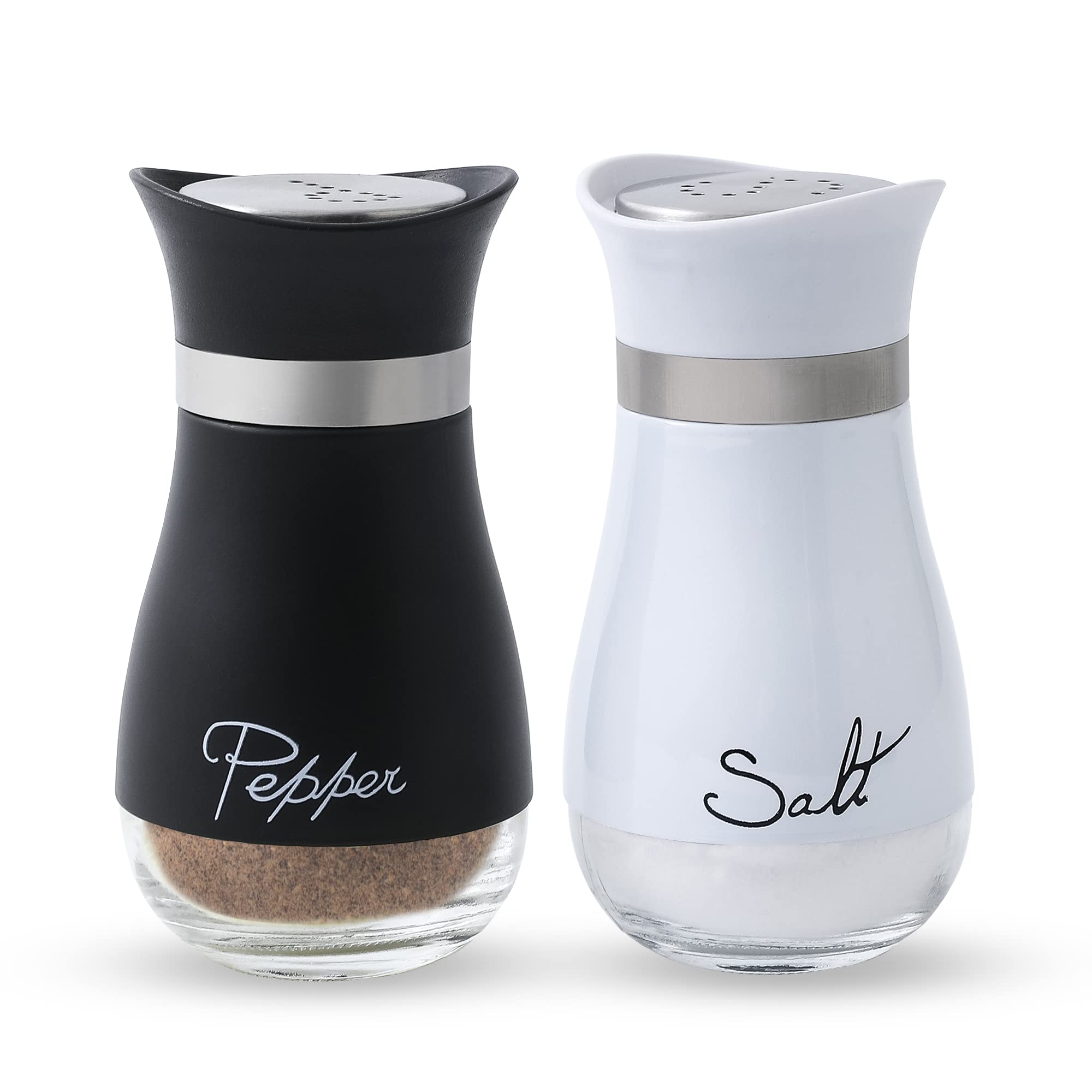 Lonffery Salt and Pepper Shakers, Stainless Steel and Glass Bottle, Set of 2, Turquoise