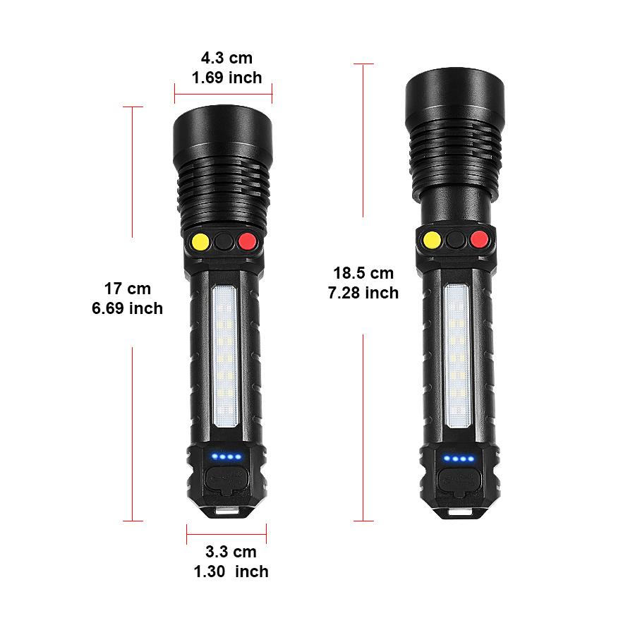 Multi-Color LED Flashlight With COB Lights 10 Modes Ultra Powerful Flashlights Zoomable Long Shot 1500M Super Bright Torch