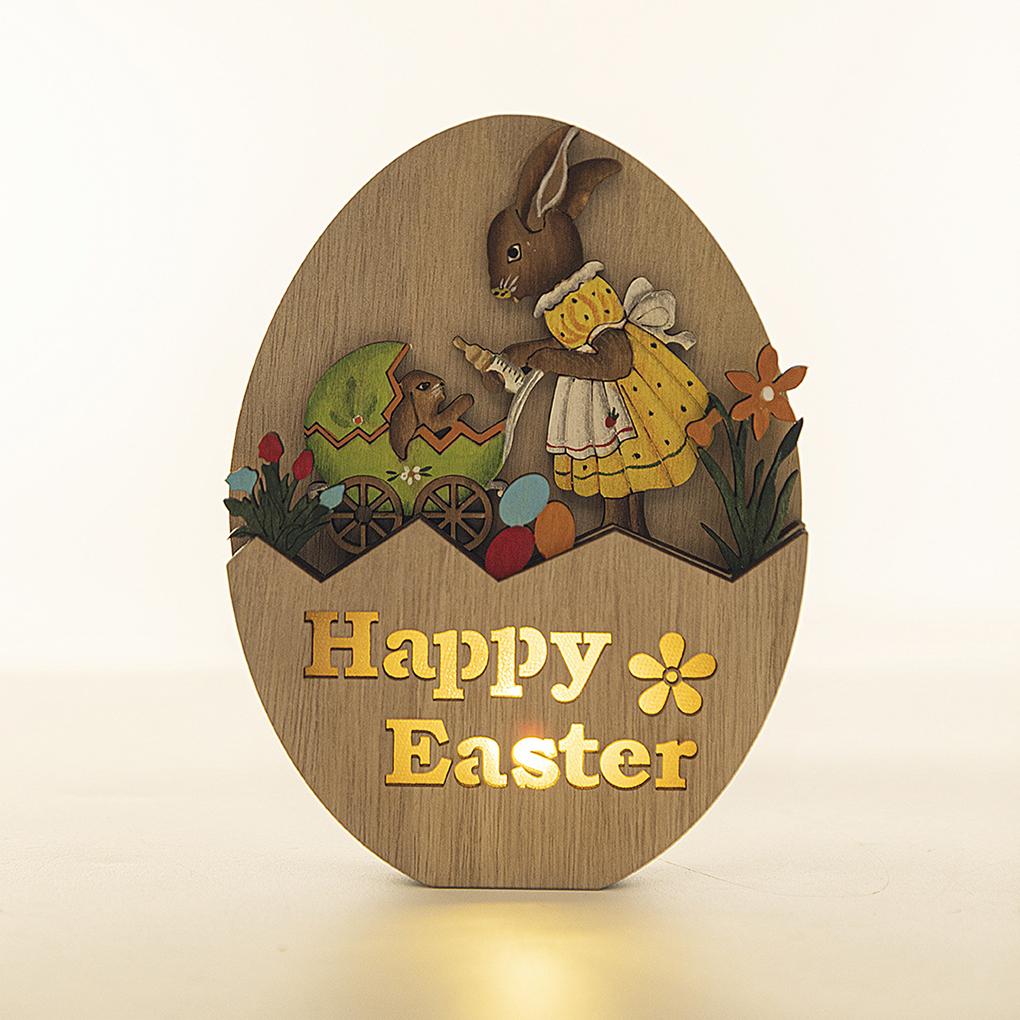 Holz Ostern Dekoration Ornamente Niedlichen Ei Bunny Mit LED Nacht Licht Holz Ostern Dekoration