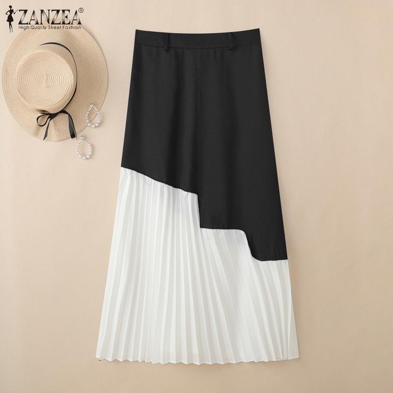 ZANZEA Womens Casual Patchwork Loose Midi Skirts