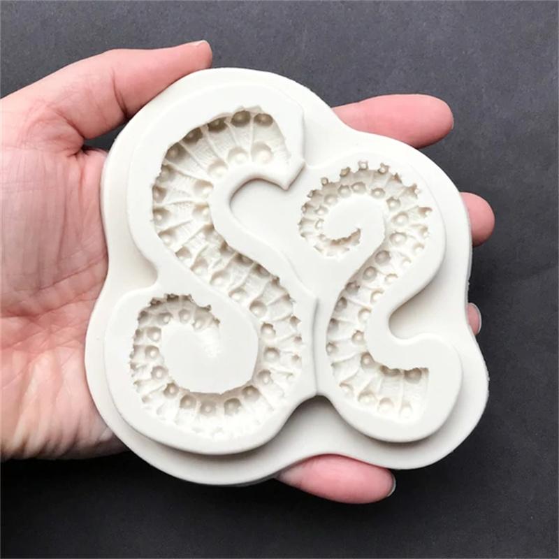 3D Sea Octopus Tentacle Silicone Mold Fondant Gumpaste Chocolate Mould Cake Border DIY Decoration Baking Tools