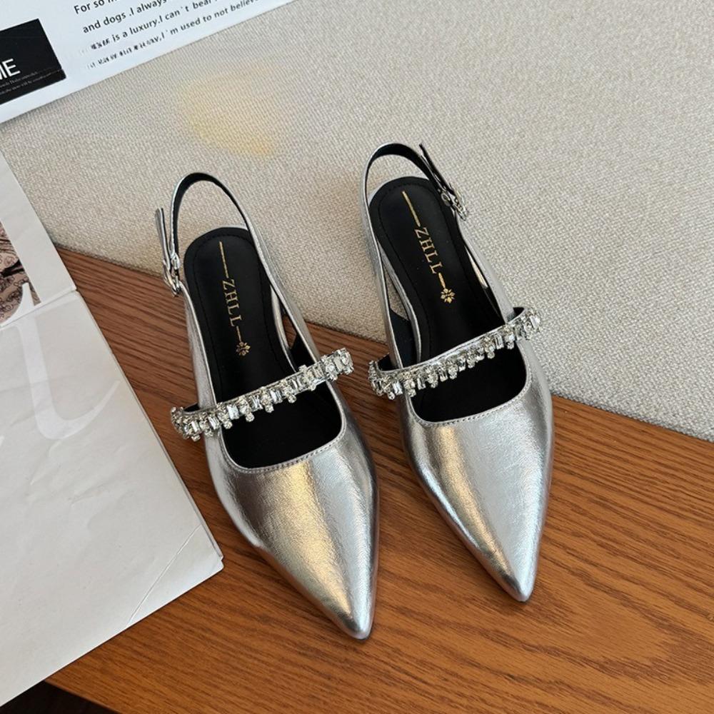 

Модные сандалии Баотоу для женщин, летние новые сандалии на плоской подошве со стразами, женские сандалии большого размера для широких и полных ног 41 серебряный