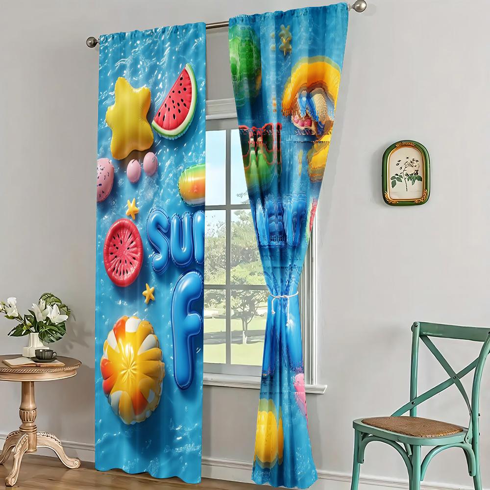 2pc, Curtains Summer Party Machine Washable Polyester,Without Electricity Party Decorations for Hotel decoration