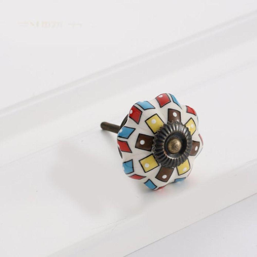 Simple Single Hole Ceramic Pumpkin Handle Round Vintage Vintage Cabinet Knob European Style Creative Door Pull Handles Furniture