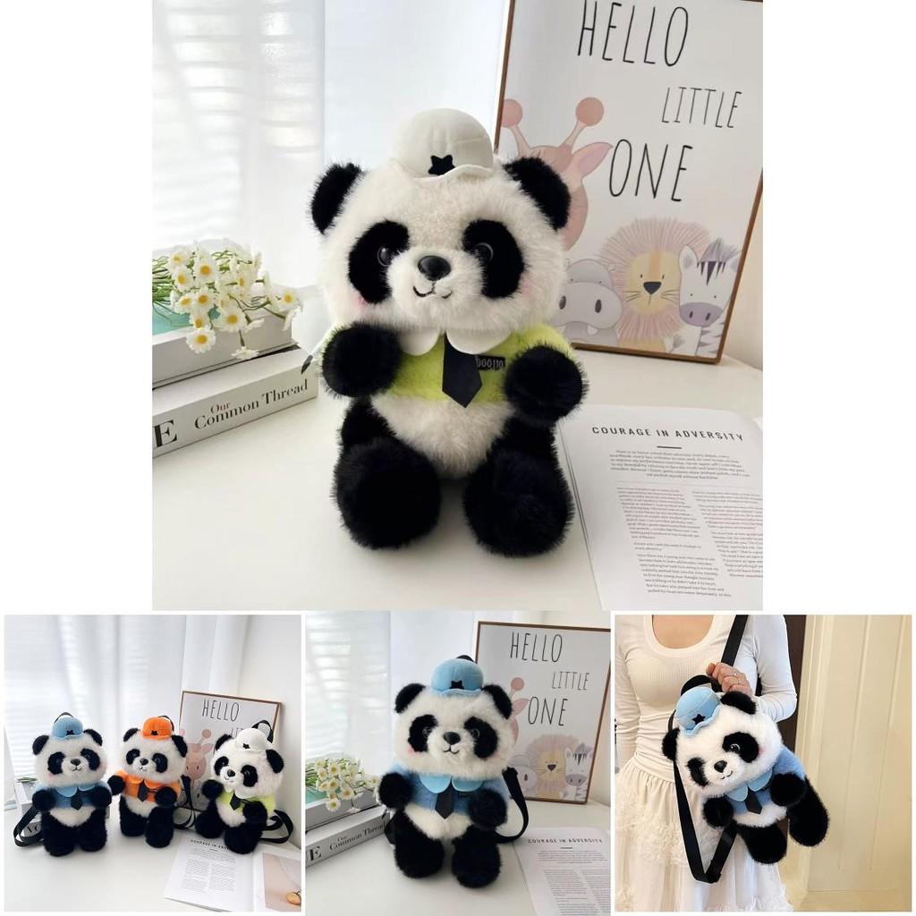 Police Panda Plush Backpack For Girls With Zipper Closure And Cartoon Design