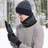 3Pcs/Set Women Men Knitting Beanie Hat Gloves Scarf Set Contrast Color Fleece Lining Woolen Yarn Knitted Neck Gaiter Hat Mittens Set