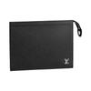 Pochette Voyage Black Taiga Cowhide Leather Men Pouches M30450