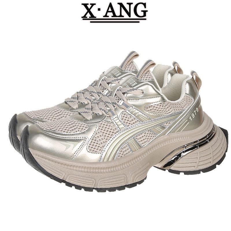 

Leather dad shoes children s spring new thick-soled heightening women s shoes mesh breathable casual sports women s shoes 40