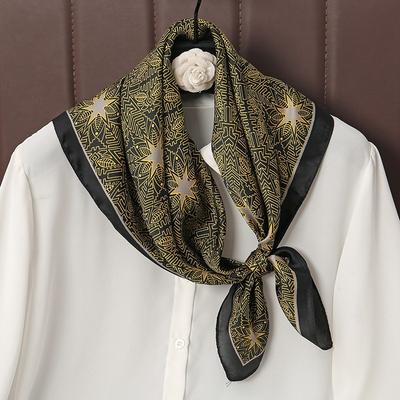 New Luxury Brand Silk Square Plaid Scarf Women Satin Neck Hair Tie Band Soft Work Neckerchife NEW Hijab Head Female Foulard