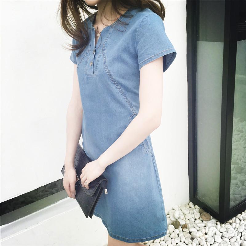 Frühjahr/Sommer 2026 Damen Casual Denim Midi-Kleid in Übergröße